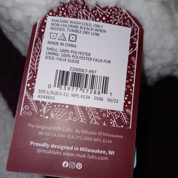🆕MUK LUKS | SHEA INFUSED Sherpa Burgundy Knit Slipper Size Womens L-XL 8.5-11 - Picture 11 of 15